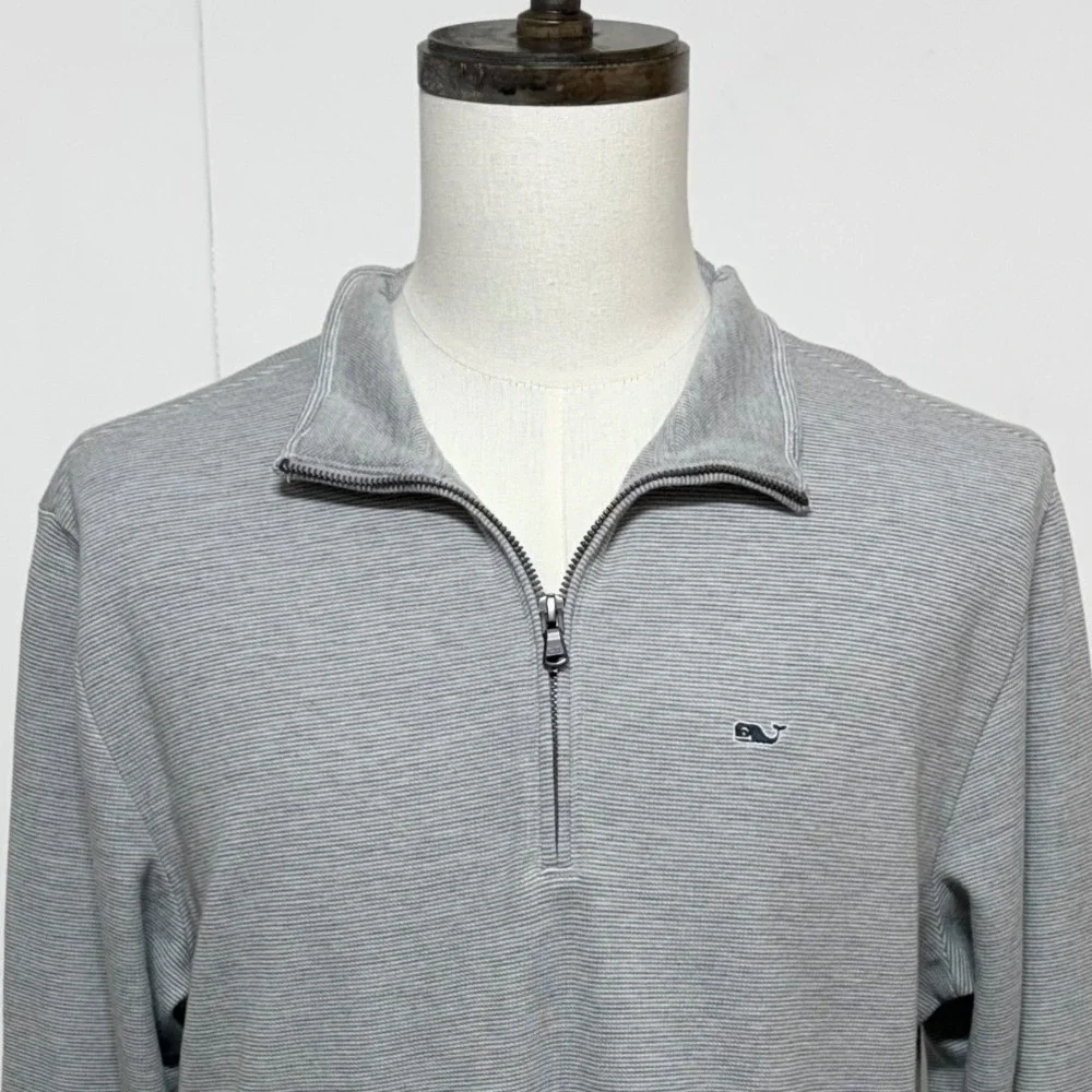 Vineyard Vines 1/4 Zip Pullover Mens Large Gray Stripe Saltwater Long Sleeve